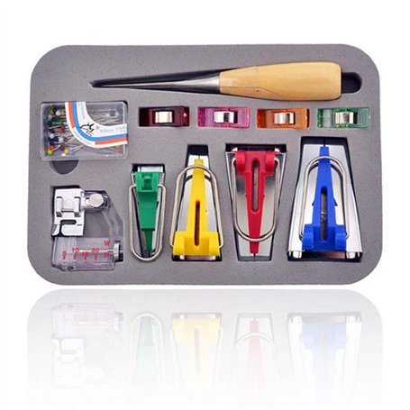 Appareils à Biais 4 Tailles Biais de Couture avec Épingles à Coudre & Pieds-de-biche Machine & Poinçon & Clips Pinces pour 6mm/1