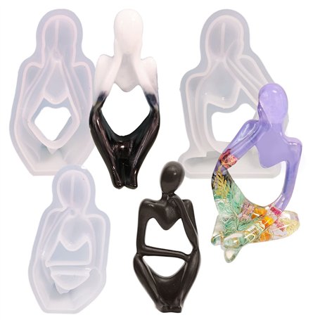 Lot de 3 moules en résine de silicone en forme de statue de penseur