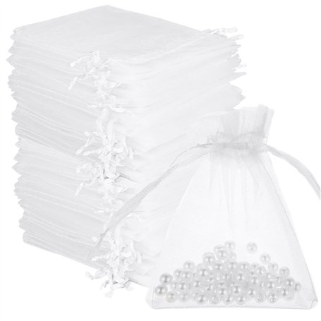 100 Pièces 7x9cm Blanc Sacs Pochette Cadeau en Organza Tulle Bonbon Dragees de Lavande Marriage Sacs à Cordon Petit Pochette Tis