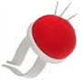 coussin pique-aiguilles à porter au poignet : Porte-aiguilles rouge pour poignet avec bracelet en plastique.