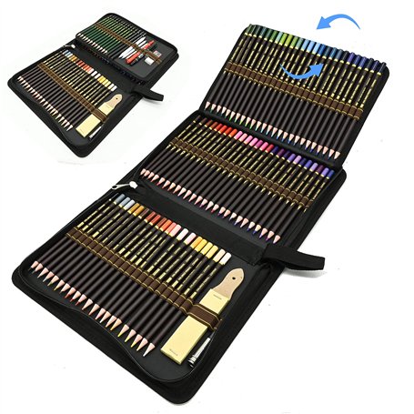 ZZONEART 96PCS Professionnel Crayons de Dessin et Couleur - Kit de Croquis Avec Charbon