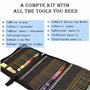 ZZONEART 96PCS Professionnel Crayons de Dessin et Couleur - Kit de Croquis Avec Charbon, Graphite et Accessoires - Idéal Pour Ad
