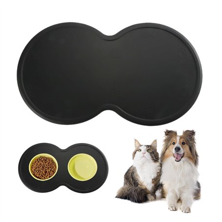 Tapis de Gamelle en Silicone Noir pour Chien - Antidérapant