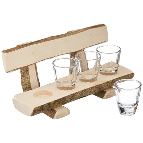 Deggelbam Banc en bois avec verres à liqueur // Verres à shot // Banc à liqueur // Cadeau produit naturel 100 % bio