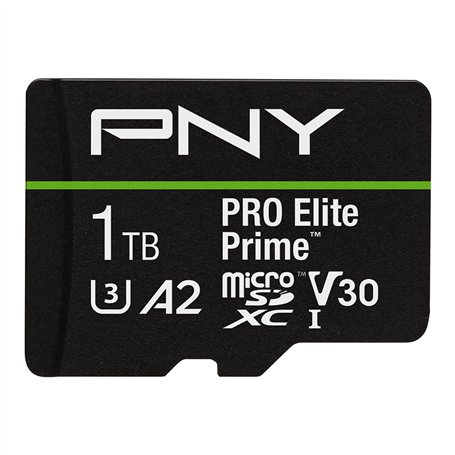 PNY Carte microSDXC 1TB Pro Elite Prime Class 10 U3 V30 A2 + Adaptateur SD - jusqu'à 200MB/s