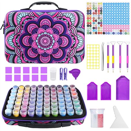 KIMIGO Diamond Painting Accessoires | Boîte Diamond Painting Rangement 70 Emplacements avec Outils et Entonnoir | Kit Complet po