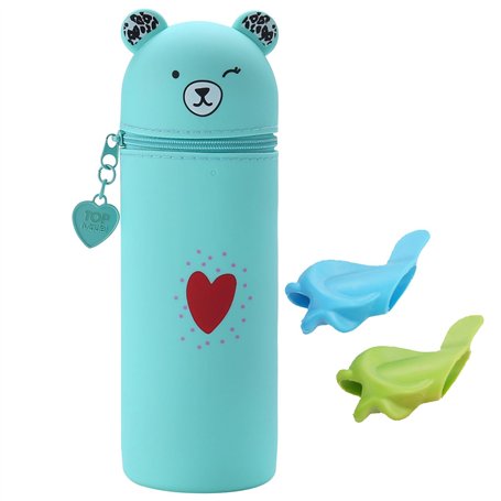 Cinsersr Kawaii - Trousse Kawaii - En silicone souple - 2 en 1 - Avec 2 porte-stylos - Pour étudiante
