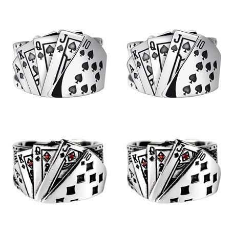 Liitata Lot de 4 bagues vintage punk pour poker - Bague gothique ouverte - Bague de cheville pour homme et femme - Cœurs et arge