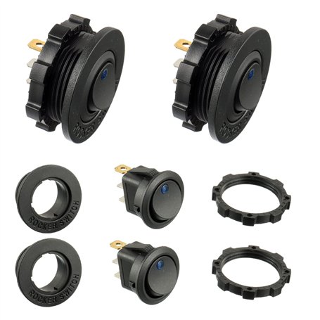 HUAREW Interrupteur d'éclairage LED rond bleu KCD1-8 12V 20A Interrupteur à bascule étanche pour véhicules marins et divers Inte