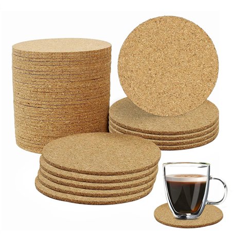 KAYEF Dessous de Verre en Liège Rond - Lot de 50