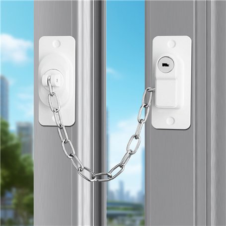 Lot de 3 sécurités de fenêtre pour enfants - Chaîne de porte sans perçage - Sécurité enfant - Verrous de fenêtre réglables - Pou