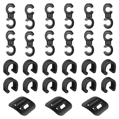 Lot de 27 clips de câble de frein et de vitesse pour vélo avec support de fixation et guide de serrage comprenant 12 clips C pou