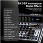 BOMGE Console de mixage audio professionnelle 6 canaux avec effet DSP 99, + 48 V Phantom, Bluetooth, interface USB. Processeur A