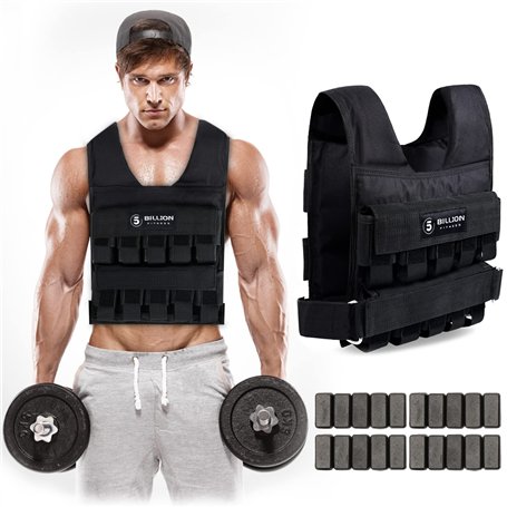 5BILLION FITNESS Gilet lesté 1kg-20 Kg Réglable Gilet Poids Unisexe Poids en fer Musculation pour Poids Entrainement Musculation