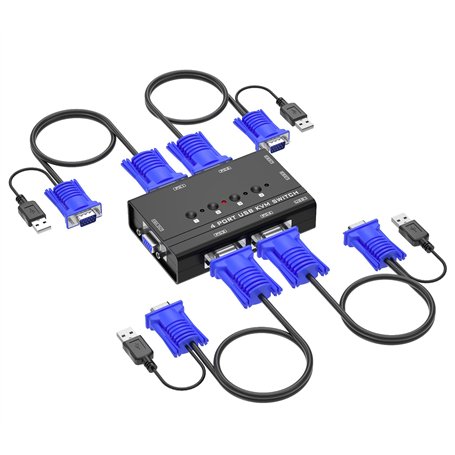 Yinker Commutateur VGA KVM 4 ports VGA KVM pour clavier souris haut-parleur USB avec câble KVM