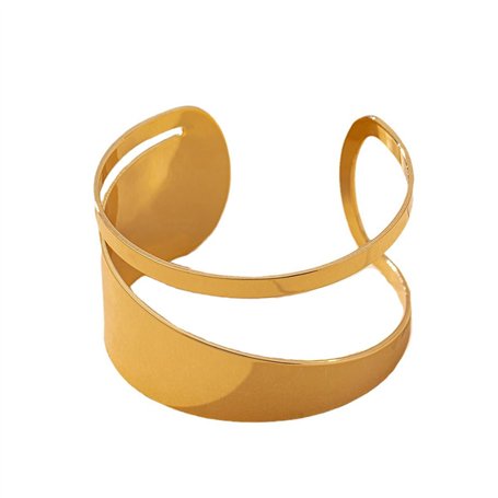 Cubahop Bracelet jonc vintage en métal doré à large visage lisse empilable géométrique creux bijoux à la main pour femme