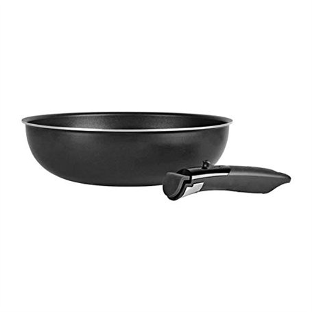 Sitram 713777 Wok Aluminium Ø 28 cm - Colori Noir - Manche amovible SITRAMOVIBLE - Tous feux dont induction - revêtement noir an