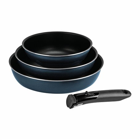 Sitram 714253 Lot de 3 Poêles Aluminium pressé Ø 20/24/28 cm - Revêtement intérieur anti-adhésif 2 couches - Coloris Bleu métal