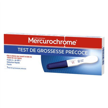 MERCUROCHROME - Test de Grossesse précoce - 1 unité - Dès le 6ème Jour avant Date de Retard des Règles - Fiable à + de 99% - Dét