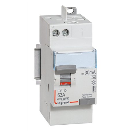 Interrupteur différentiel 2P 230V~ 63A type AC 30mA - 2 modules LEGRAND