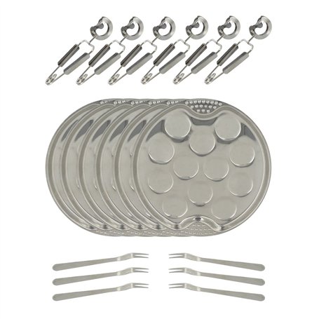 MENASTYL - Service à escargots de 18 pièces - 5040063 - 6 assiettes à 12 escargots Ø19cm + 6 pinces à escargots + 6 fourchettes