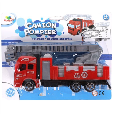 FLYPOP'S - Camion Pompier - Mini Véhicule - 020185 - Modèle Aléatoire - Plastique - Véhicule Friction - Voiture - Echelle - Nace