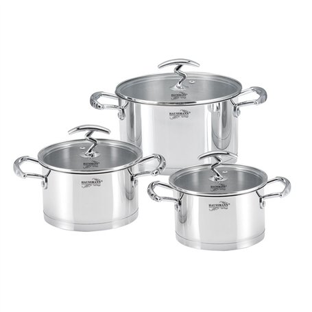 HAUSSMANN heritage- 6 Piéces Marmite/Faitouts en acier inox avec couvercles en verre－20/22/24cm－Haute Qualité - tous feux dont I