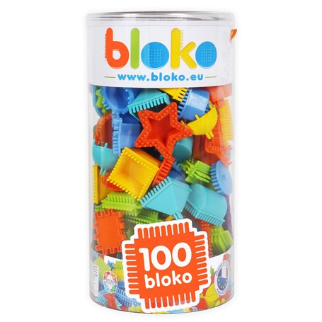 BLOKO – Tube de 100 BIoko – Dès 12 Mois – Fabriqué en Europe – Jouet de Construction 1er âge – 503503