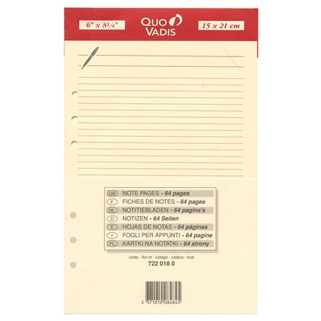 Quo Vadis - Accessoires de TIMER - Recharge FICHES NOTES pour TIMER 21 - Papier ivoire Clairefontaine - Format 15x21cm