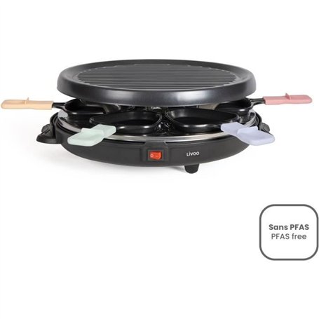 Appareil a raclette 6 personnes - LIVOO - DOC207P - 800W - 6 personnes - Porte grill amovible - 6 spatules et 6 caquelons