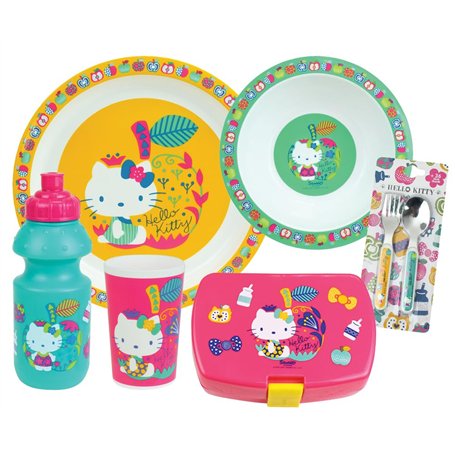HELLO KITTY LOT VAISSELLE POUR ENFANT AVEC 1 VERRE 220 ML