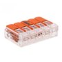 Wago - Lot de 5 bornes de raccordement S221 Compact - Connexion rapide - 5 conducteurs avec leviers 4mm² - Orange