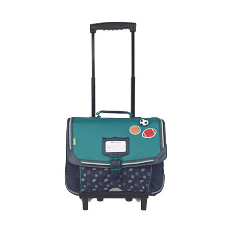 Tann's - Cartable à roulettes 38cm Les Fantaisies Alexandre Vert - Patchs Ballons Foot Rugby Basket - Cartable trolley garçon 2