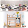 HOMCOM Organiseur de bureau avec tiroirs Bibliothèque multifonctionnel Étagère de Rangement pour Maison École Bureau en Bambou N