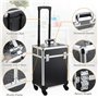 HOMCOM Valise Trolley Maquillage Mallette cosmétique Vanity poignée télescopique réglable 34L x 24l x 52H cm alu. Noir