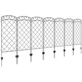 Outsunny Lot de 7 clôtures de jardin décoratives en métal avec ornements - 344L x 110H cm noir