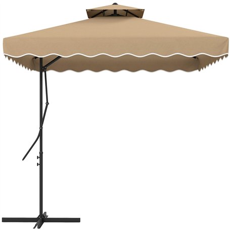 Outsunny Parasol déporté parasol de jardin carré avec pied en croix double toit pour jardin