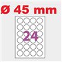 10 Planches de 24 étiquette rondes diamètre 45 mm = 240 étiquettes Ø 45 - Blanc Mat - pour imprimantes Laser et Jet d'encre - Fe