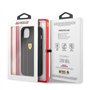 Ferrari Étui de protection en cuir véritable pour iPhone 13" avec deux lignes rouges, fermeture facile à clipser, absorption des
