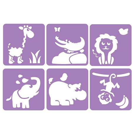 LOOLIPO - POCHOIRS - DANS LA SAVANE - 6 pochoirs - 14 x 14 cm - Pochoirs