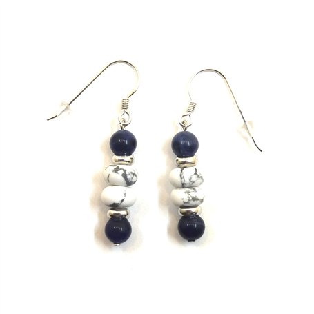 Paire de boucles d’oreilles pendantes avec 2 perles boutons en howlite mate de 8X3 mm