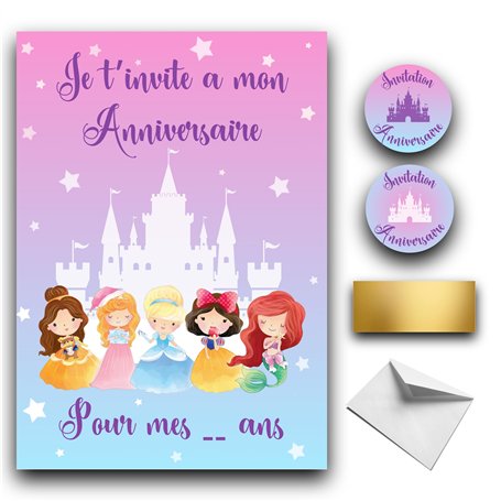 RXLITE Nouveauté 2024 Kit créatif premium de 10 Cartes d'invitation anniversaire à gratter thème princesses en français: 10 Cart