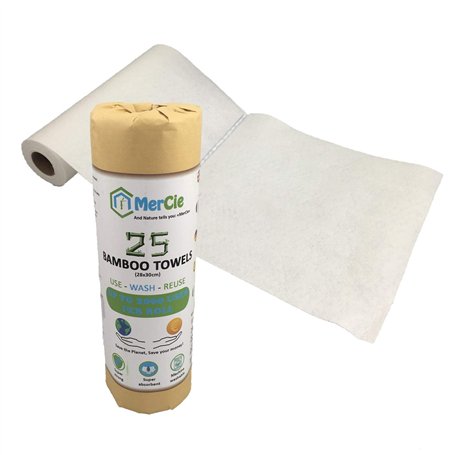 Essuie-tout lavable en bambou | 25 feuilles 28x30cm réutilisables | Lavable en machine