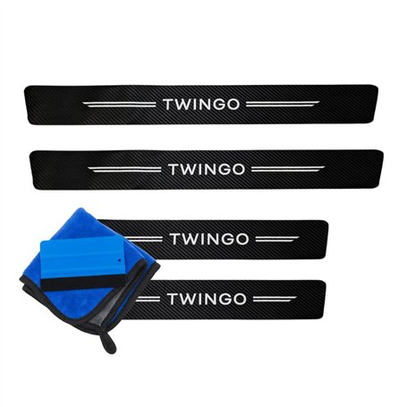 ODOKIT Seuil De Protection Fibre De Carbone Noir - Compatible avec Renault Twingo - Accessoires 4 Pièces - Facile à Installer -