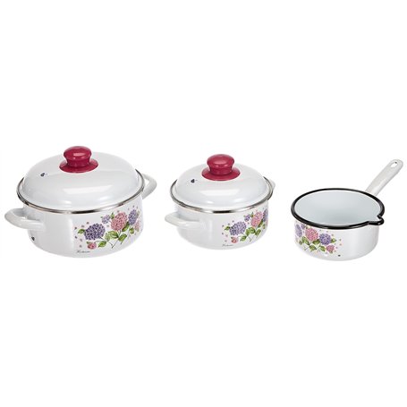 GSW 189965 Hortensia Lot de 5 casseroles en acier émaillé et plastique Blanc