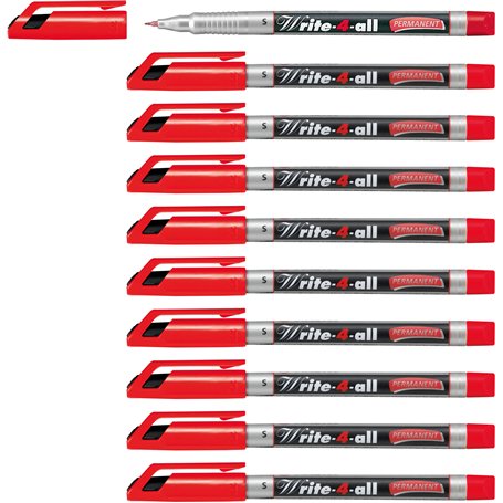 Stabilo Write-4-all Lot de 10 marqueurs permanents à pointe ultra-fine Rouge