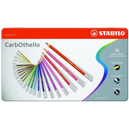 STABILO Boîte métal de 36 Crayon de couleur Fusain Pastel CarbOthello