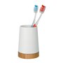 WENKO Gobelet à Bambou céramique Porte-Brosse à Dents pour la Brosse à Dents et Le Dentifrice Blanc