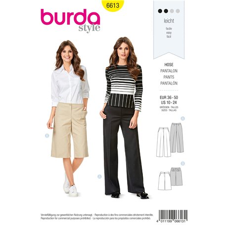 Burda B6613 Patron de Couture Pantalon et Bermuda Papier Blanc 19 x 13 x 1 cm