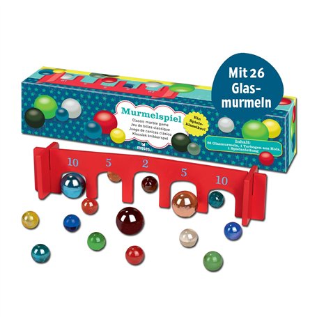 Moses 38064 Jeu de Billes Classique avec 26 Billes en Verre et Une Arche en Bois Multicolore
